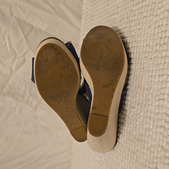 Splendid Blue Denim Khaki Canvas Slingblack Wedge Espadrille Sandals size 7 - Picture 8 of 8